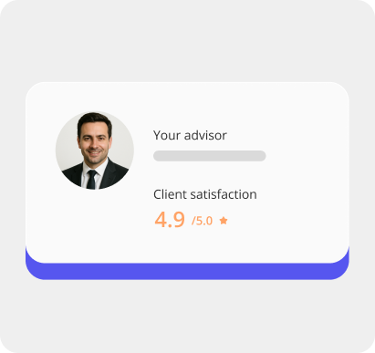 Visual depiction of advisor-led investing, featuring an advisor profile and client satisfaction score.