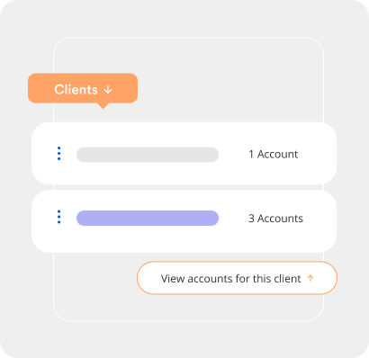 Graphic symbolizing streamlined digital onboarding with client and account list displays.